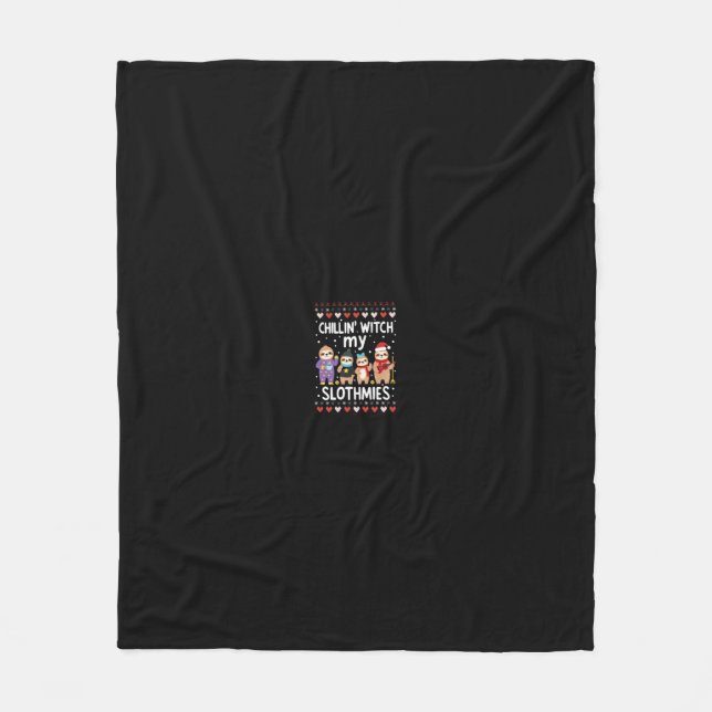 Chillin With My Slothmies Funny Sloth Ugly Christm Fleecefilt (Framsidan)