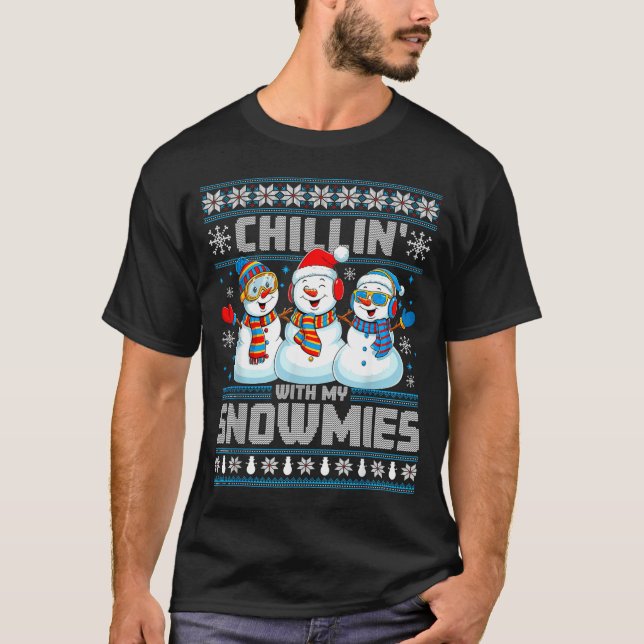 Chillin' With My Snowmies Funny Xmas Snowman Chris T Shirt (Framsida)