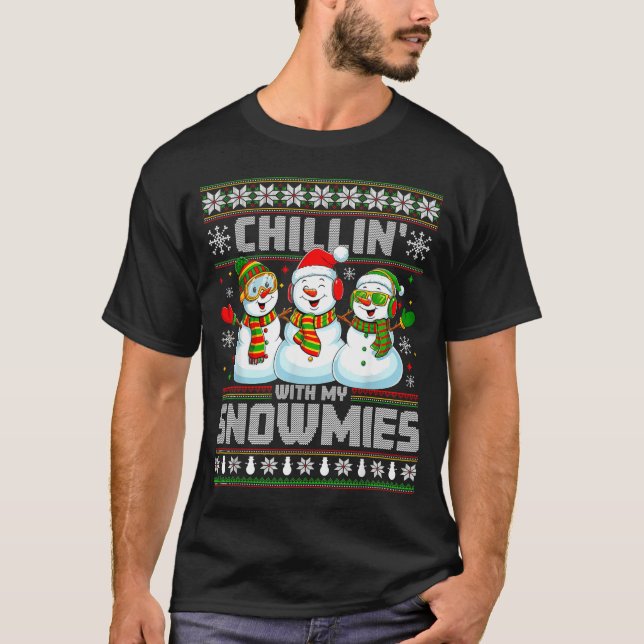 Chillin With My Snowmies Funny Xmas Snowman Christ T Shirt (Framsida)