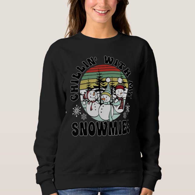 Chillin With My Snowmies Santa Snowman Scarf Light T Shirt (Framsida)