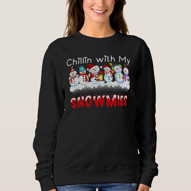 Chillin With My Snowmies Snowman Christmas Pamajas T Shirt (Framsida)