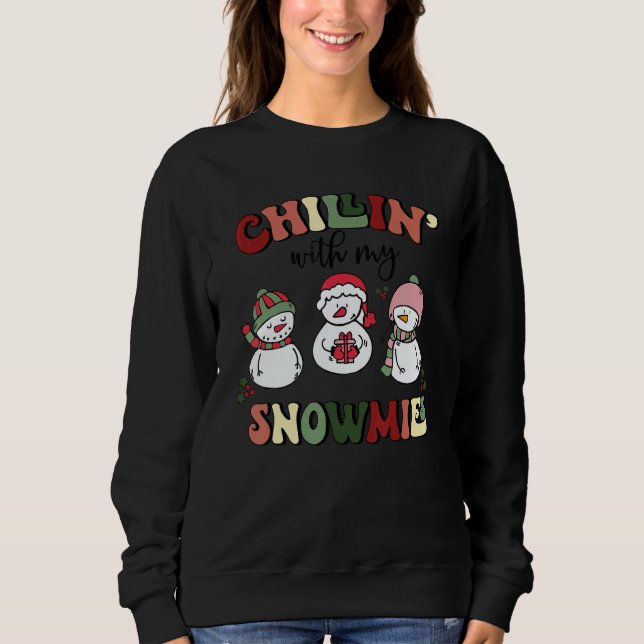 Chillin' With My Snowmies Ugly Christmas Snowman 3 T Shirt (Framsida)