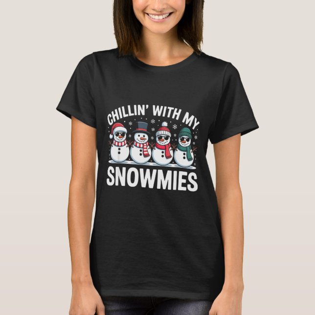 Chillin With My Snowmies Xmas Snowman Boys Girls M T Shirt (Framsida)