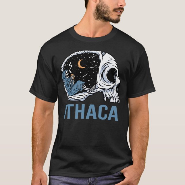Chilling Skeleton Ithaca T Shirt (Framsida)