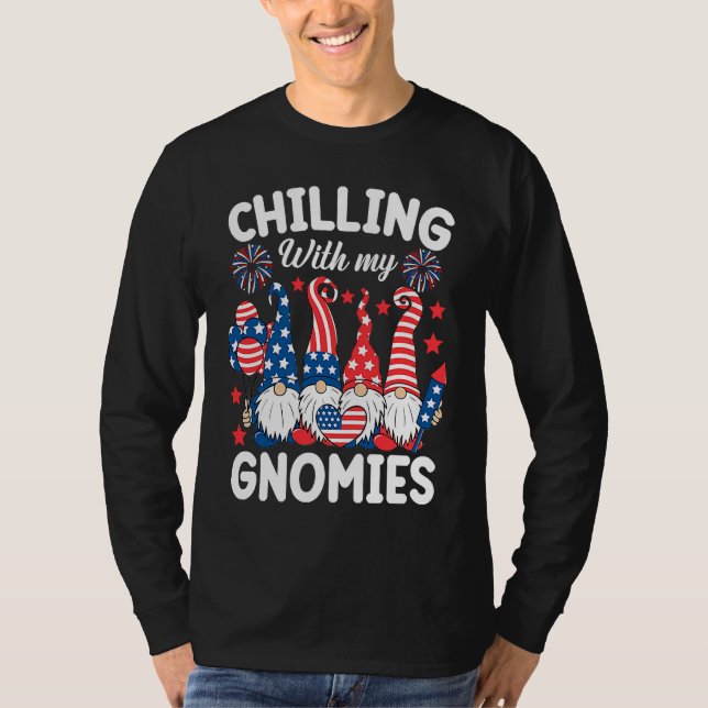 Chilling With My Gnomies 4th of July  Gnome Us Fla T Shirt (Framsida)
