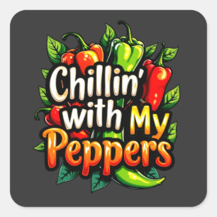 Chillin's with My Peppers - Colorful Chili Graphic Fyrkantigt Klistermärke