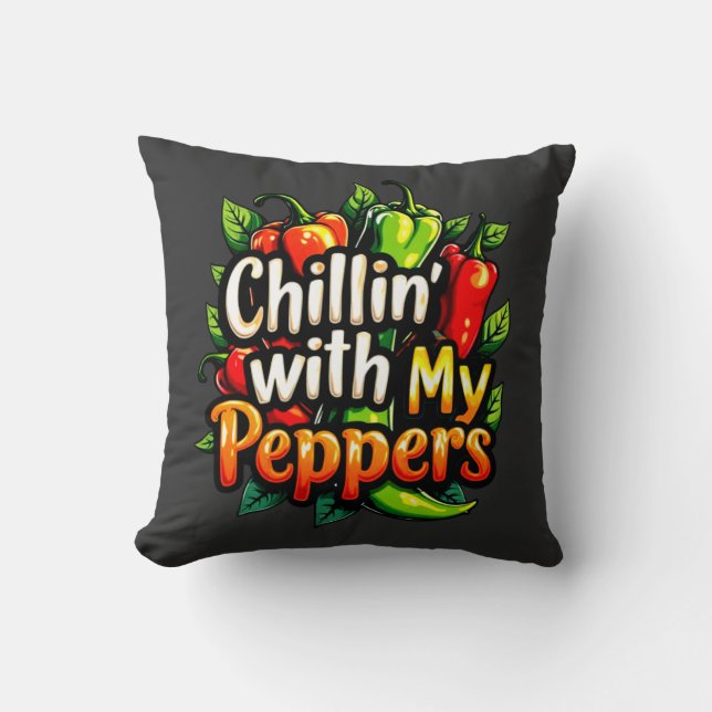 Chillin's with My Peppers - Colorful Chili Graphic Kudde (Framsida)