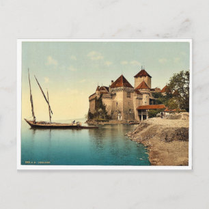 Chillon Castle, Genève Sjö, Schweiz vintage P Vykort