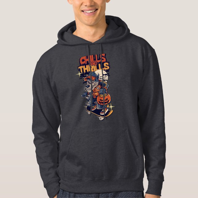 Chills and Thrills Halloween Werewolf Skateboard Hoodie (Framsida)