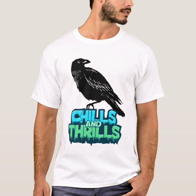 Chills och Thrills Raven Spooky Halloween Tshirt T Shirt (Framsida)