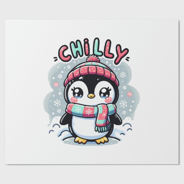 Chilly Penguin Snowy Scarf Hug Presentpapper (Platt)