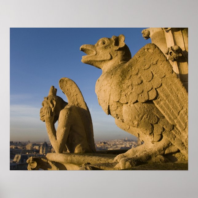 Chimera på fasad av Notre Dame Cathedral. Poster (Framsidan)