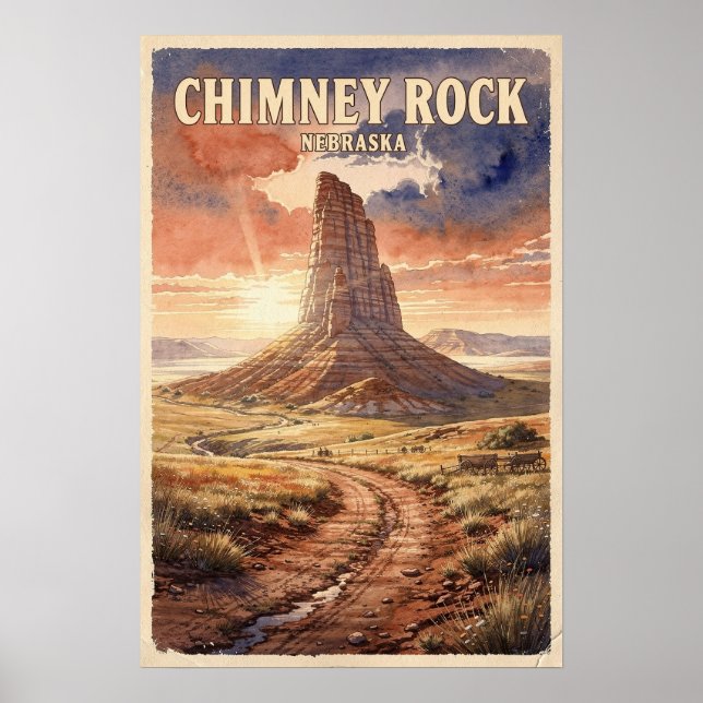 Chimney Rock Nebraska Vintage Resa Poster (Framsidan)