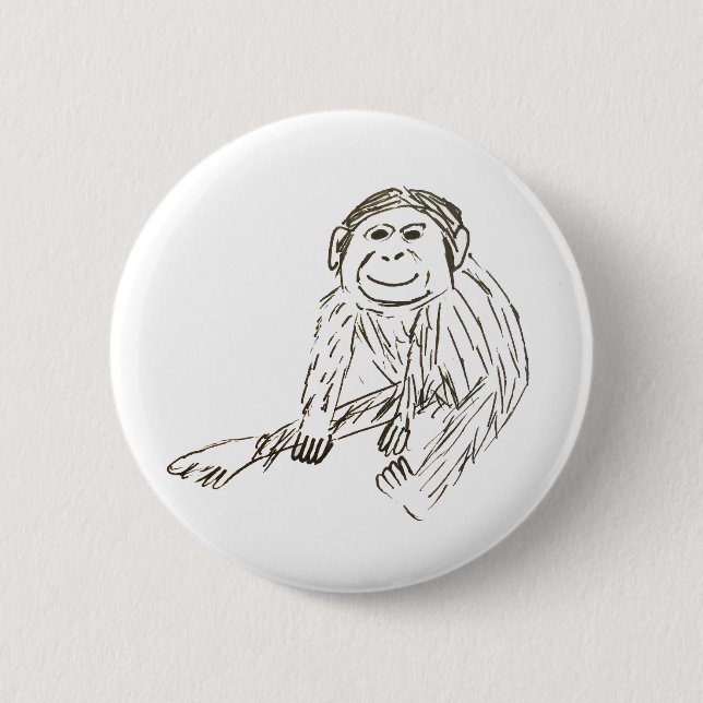 Chimp Badge - En dåligt dragen chimp på ett märke Knapp (Framsida)