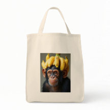 Chimp med bananwig till säcken