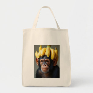 Chimp med bananwig till säcken tygkasse