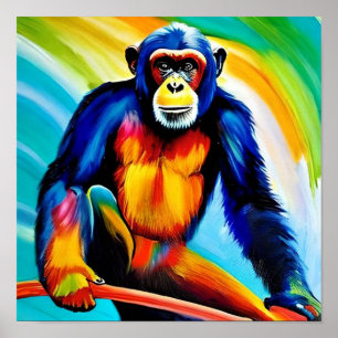 Chimp Painting Colorful Rainbow Chimpanzee Poster