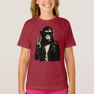 Chimpans Rebell Fredstecken Läder T Shirt