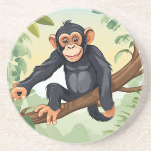 Chimpanzans med hennes söta svan på greeterna gren underlägg