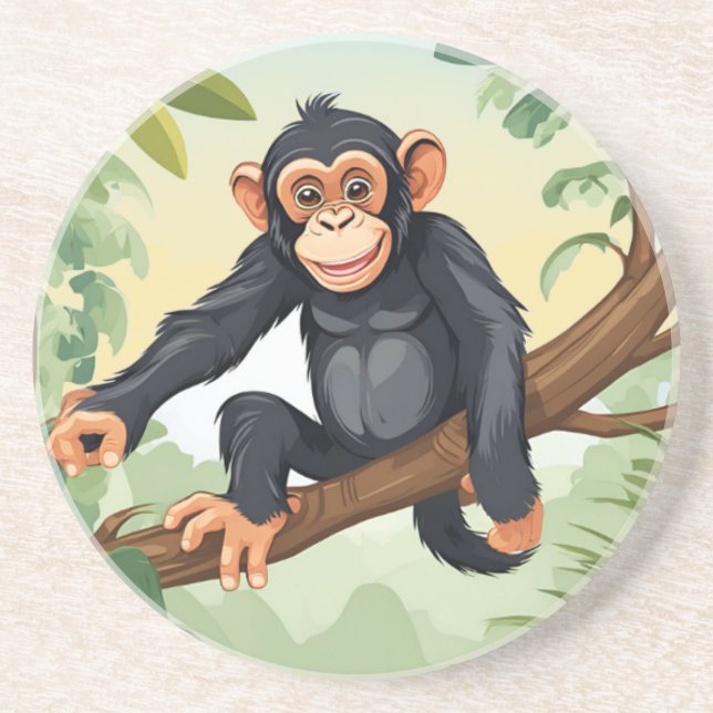 Chimpanzans med hennes söta svan på greeterna gren underlägg (Framsidan)