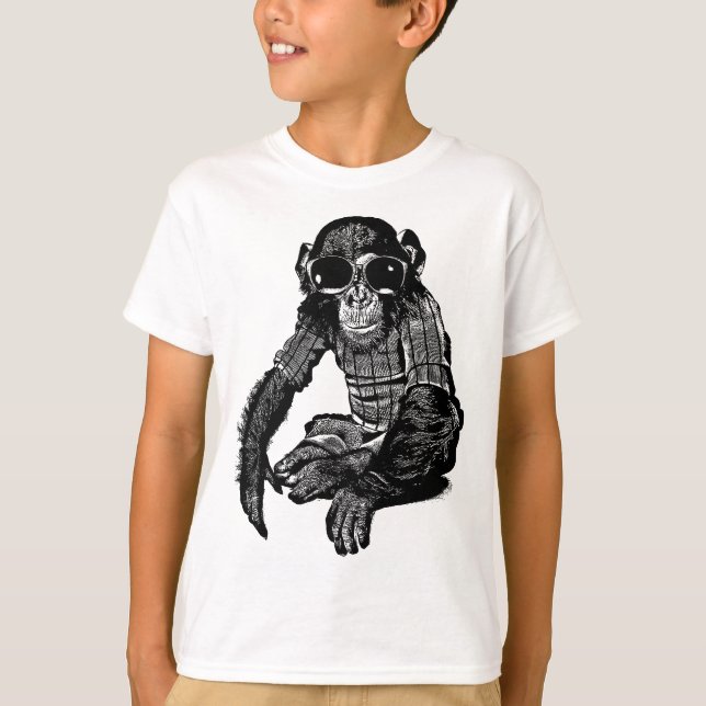 Chimpanzans Monkey Wearing sol Glass Original Art T Shirt (Framsida)