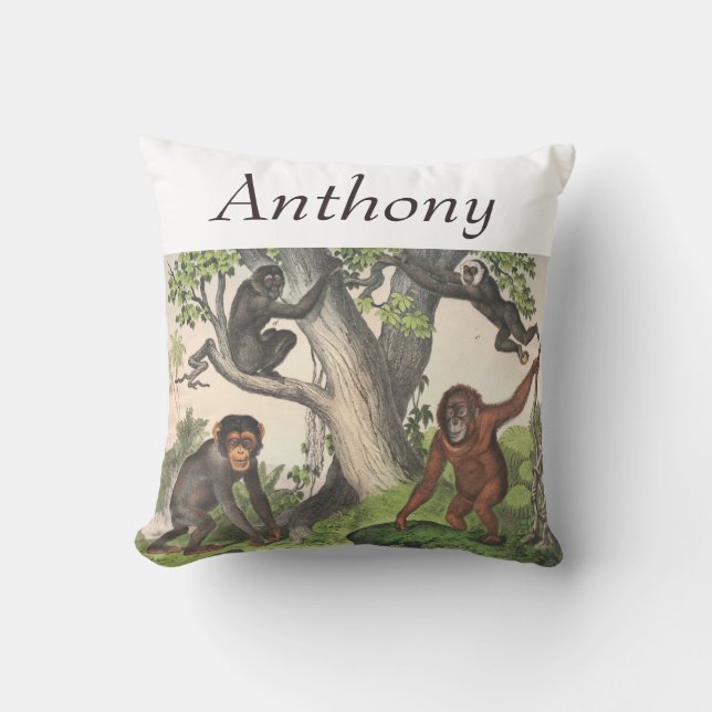 Chimpanzans Vintage - vattenfärgsutskrift Kudde (Framsida)