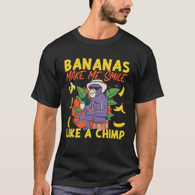 Chimpanzee Bananas Make Me Smile Like A Chimp T Shirt (Framsida)