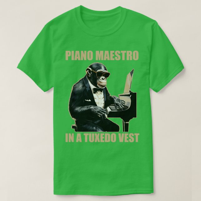 Chimpanzee Chimp Piano Maestro in a Tuxedo Vest Fu T Shirt (Design framsida)