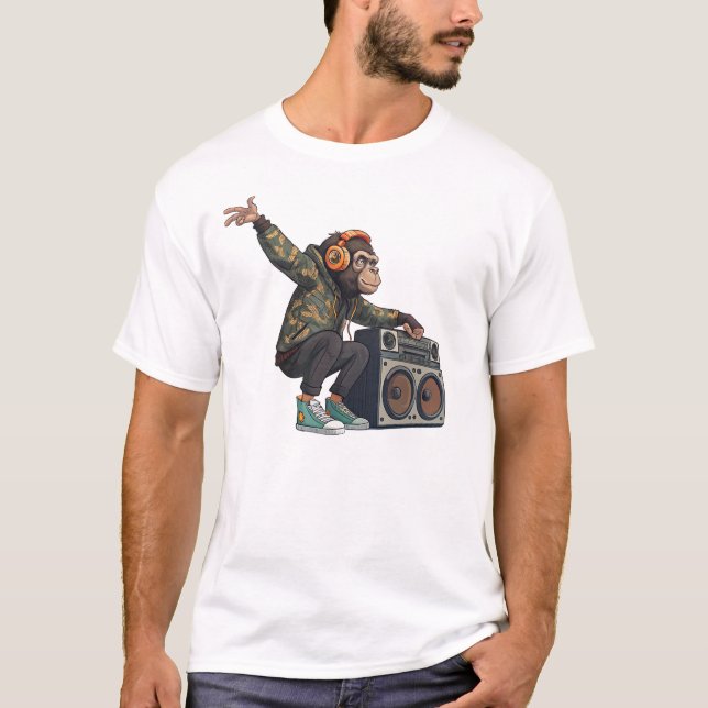 Chimpanzee DJ T-Shirt – Cool Music Lover Monkey  (Framsida)