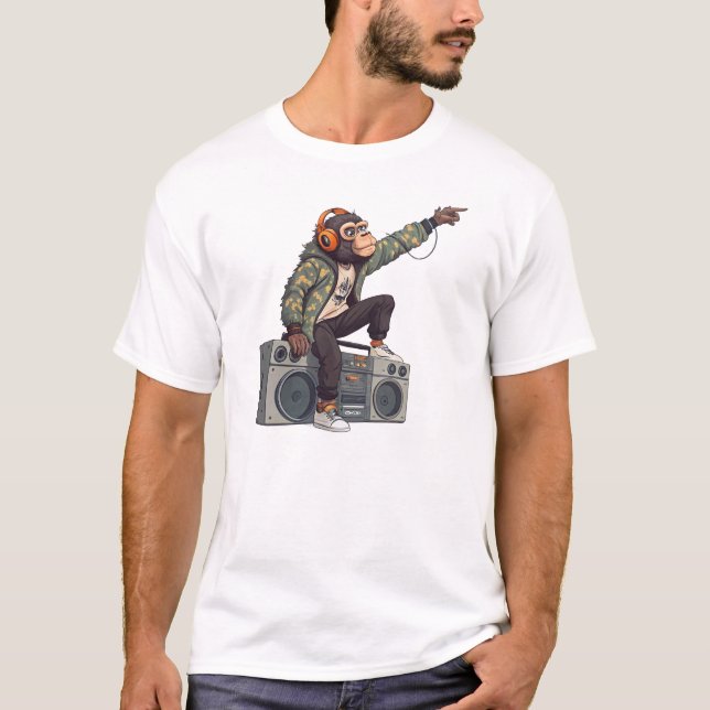 Chimpanzee DJ T-Shirt – Funky Music Monkey Tee  (Framsida)