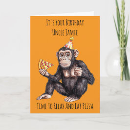 Chimpanzee Eating Pizza Birthday Card Kort