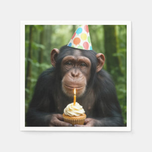 Chimpanzee Holding a Birthday Cuptårta Pappersservett