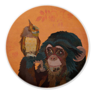 CHIMPANZEE & LITTLE UGGLA CERAMIC KNOB KNOPP
