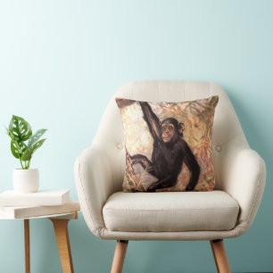 Chimpanzee Monkey by CE Svan, Vintage Vilda djur Kudde