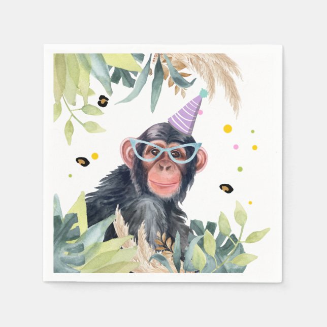 Chimpanzee Monkey Party Animals Birthday Safari Pappersservett (Framsidan)