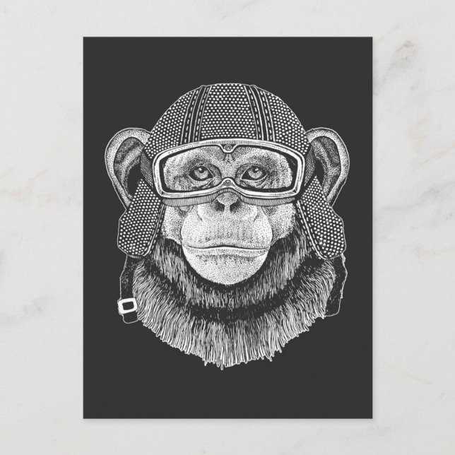 Chimpanzee Motorcycle Rider Vykort (Framsida)