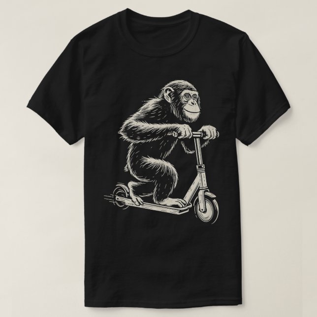 Chimpanzee på en E-Scooter-apa T Shirt (Design framsida)