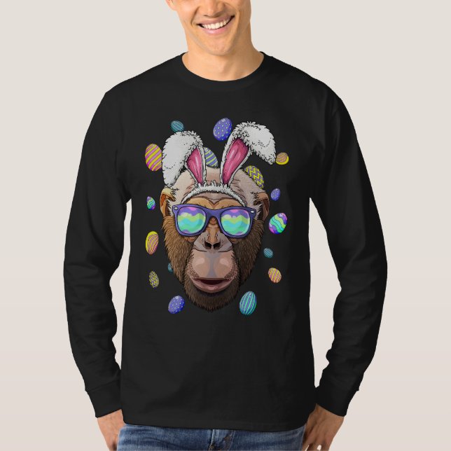 Chimpanzee Påskhare Öron Funny Påskägg Hun T Shirt (Framsida)