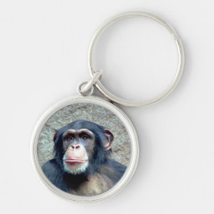 Chimpanzee Rund Silverfärgad Nyckelring