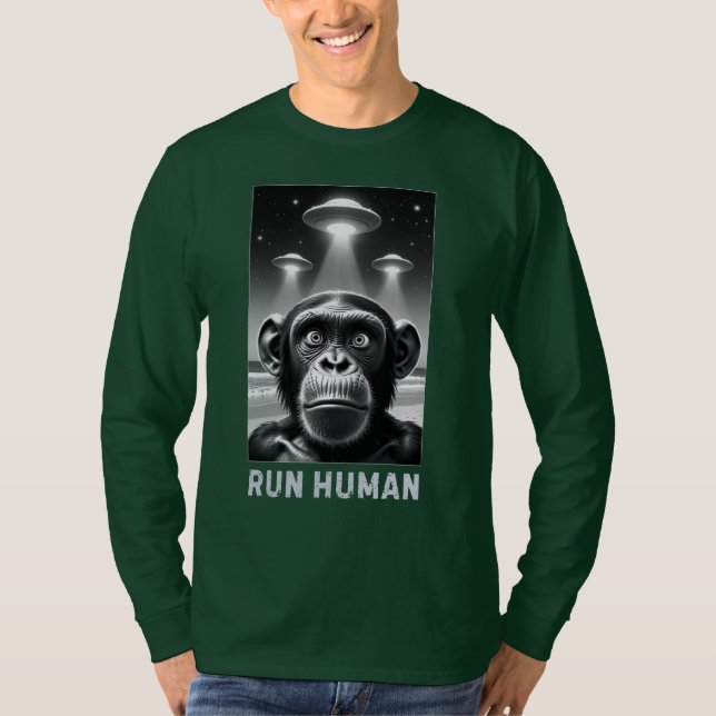 Chimpanzee Selfie UFO Roligt Quirky Gift T Shirt (Framsida)