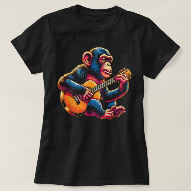 Chimpanzee Spelar Guitar Chimps, apan Guitarist T Shirt (Design framsida)