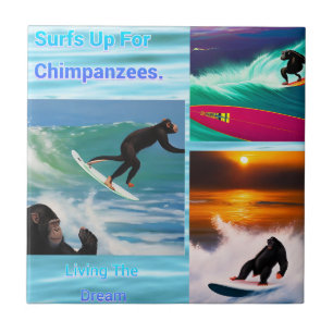 Chimpanzees Surfing Photo Collage, Ceramic Tile Kakelplatta