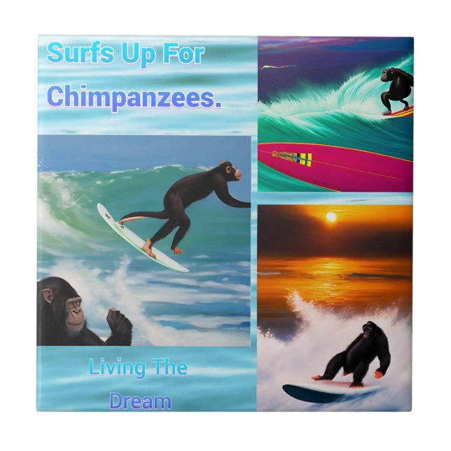 Chimpanzees Surfing Photo Collage, Ceramic Tile Kakelplatta (Framsidan)
