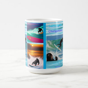 Chimpanzees Surfing Photo Collage, kaffe Mugg