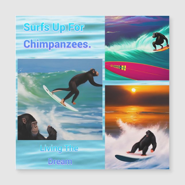 Chimpanzees Surfing Photo Collage, Magnetiskt kort (Framsida)