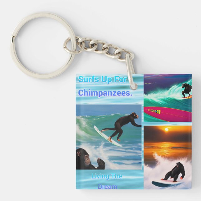 Chimpanzees Surfing Photo Collage, Nyckelring (Framsidan)