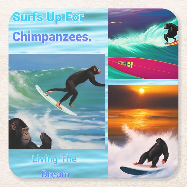 Chimpanzees Surfing Photo Collage, Underlägg Papper Kvadrat (Framsidan)