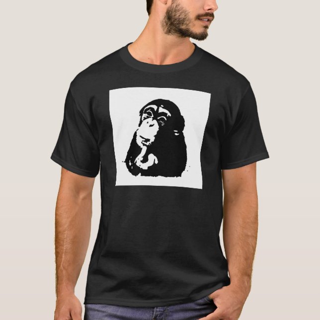 Chimpanzking Chimpanzee, pop Art Thinking Tee Shirt (Framsida)
