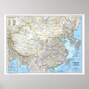 " China: 1991/i dag - Detaljerad klassisk mur kart Poster