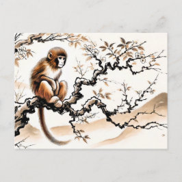 China bläck zodiac Playful Monkey utförd på Träd Helg Vykort